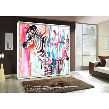 Šatní skříň Vysoká šatní skříň 205 cm s potiskem DANUBE 70 - bílá