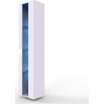 Policová skříň Prosklená vitrína s LED osvětlením ASHTON 180 - lesklá bílá
