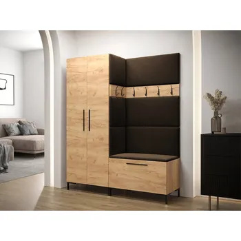 Předsíňová stěna Předsíňová stěna s botníkem a čalouněnými panely ANDORA 1 - dub zlatý / hnědá