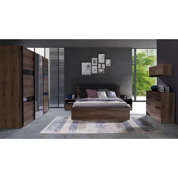 Ložnicová sestava Ložnicová sestava s postelí 160x200 PEORIA 5 - dub monastery / lesklá černá