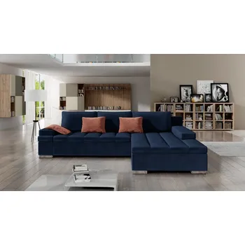 Sedací souprava Rohová sedací souprava ZELMA - tmavá modrá / růžová, pravý roh