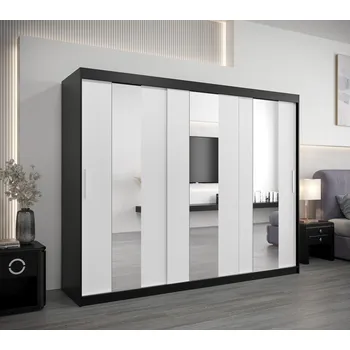 Šatní skříň Skříň s posuvnými dveřmi DORA - šířka 250 cm, černá / bílá