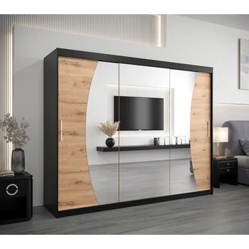 Šatní skříň Skříň s posuvnými dveřmi SIMONA - 250 cm, černá / dub artisan