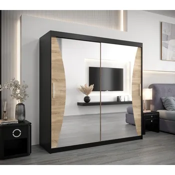 Šatní skříň Šatní skříň EMILIE - šířka 200 cm, černá / dub sonoma