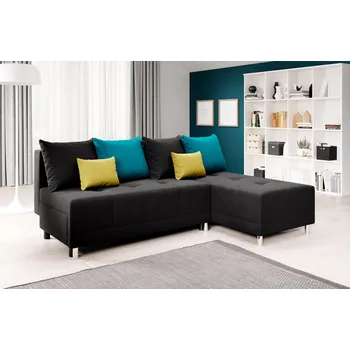 Sedací souprava Rohová rozkládací sedačka LAVINIA - černá / modrá / žlutá