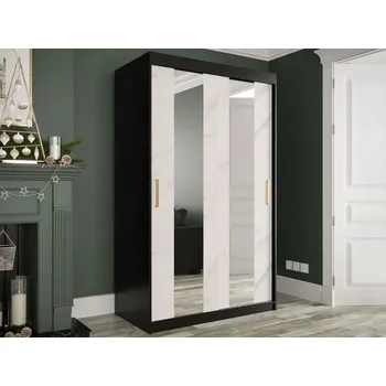 Šatní skříň Úzká šatní skříň 120 cm se zrcadlem CARSON 4 - bílý mramor / černá / zlatá
