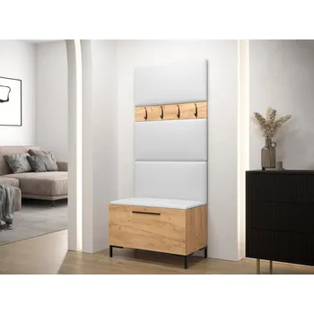 Předsíňová stěna Nábytek do předsíně s čalouněnými panely ANDORA 3 - dub zlatý / bílá ekokůže