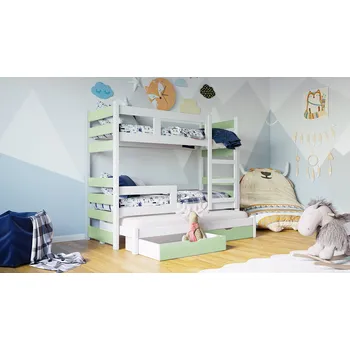 Dětská postel Patrová postel 75x180 SIGNE s přistýlkou - bílá / mátová