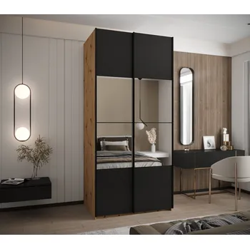 Šatní skříň Dvoudveřová skříň SAMARA 4 - 100 cm, dub artisan / černá / černá