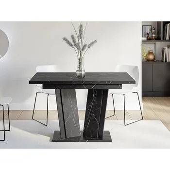 Jídelní stůl Rozkládací stůl do kuchyně 120x80 cm FERDEK 2 - mramor černý / lesklý černý