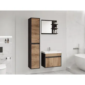 Koupelnový nábytek Koupelnová sestava se zrcadlem DENISON - matera / kaštan breslau + baterie Economico ZDARMA