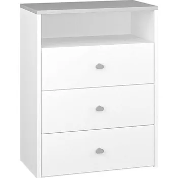 Komoda Šuplíková komoda BENGAL - bílá / šedostříbrná