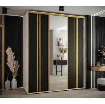 Šatní skříň Šatní skříň YVONA 7 - 190/60 cm, bílá / černá / zlatá