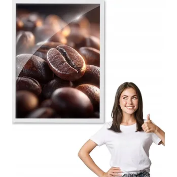 Obraz Obraz s rámem, vzor KÁVOVÁ ZRNA + bílý rámeček 50x70 do kuchyně, jídelny