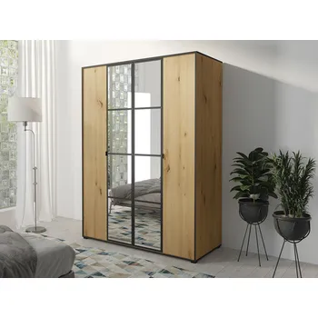 Šatní skříň Šatní skříň se zrcadlem 150 cm HONG 1 - dub artisan / černá