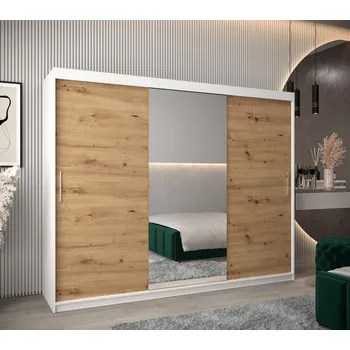 Šatní skříň Skříň s posuvnými dveřmi v šířce 250 cm TIMEA 1 - bílá / dub artisan