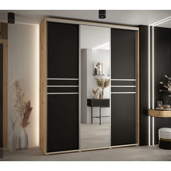 Šatní skříň Šatní skříň YVONA 11 - 190/60 cm, dub artisan / černá / stříbrná