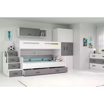 Dětská postel Dětská patrová postel s úložným prostorem bez matrací 80x200 IDA 3 - bílá / grafit