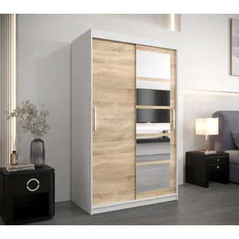 Šatní skříň Šatní skříň se zrcadly MARIE - šířka 120 cm, bílá / dub sonoma