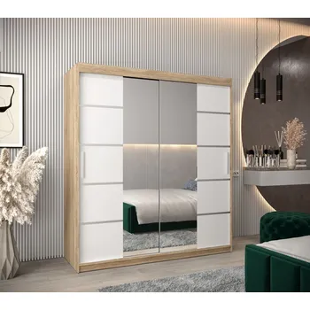 Šatní skříň Skříň se zrcadly VIVIEN - šířka 180 cm, dub sonoma / bílá