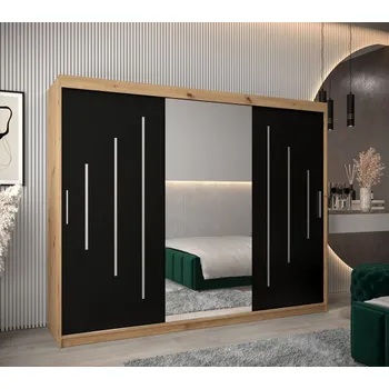 Šatní skříň Šatní skříň se zrcadlem ANNA - šířka 250 cm, dub artisan / černá