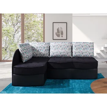 Sedací souprava Rozkládací sedačka s úložným prostorem ROANOKE - černá ekokůže / černá / vzorovaná 3, levý roh