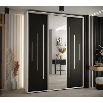 Šatní skříň Šatní skříň YVONA 13 - 190/45 cm, bílá / černá / stříbrná