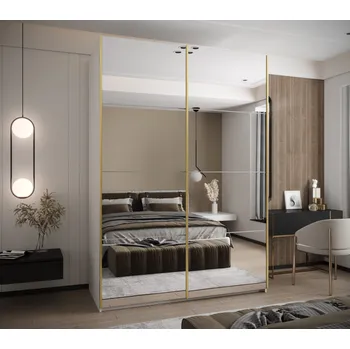 Šatní skříň Dvoudveřová skříň SAMARA 2 - 170 cm, bílá / zlatá