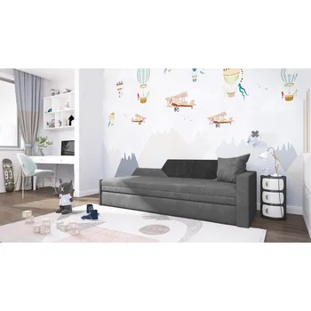 Pohovka Rozkládací pohovka s úložným prostorem BUFFY - šedá / černá, pravá opěrka