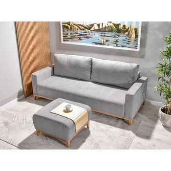 Pohovka Rozkládací pohovka s taburetem DALENA - světle šedá / dub