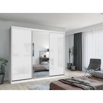 Šatní skříň Šatní skříň se zrcadlem 250/62 KAILAN - bílá lesklá