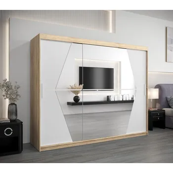 Šatní skříň Šatní skříň SAMANTA - šířka 250 cm, dub sonoma / bílá