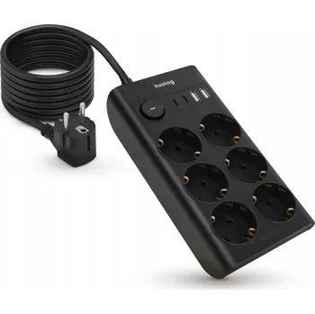 Napájecí kabel Prodlužovací Kabel plochý, přepěťová ochrana 6 zásuvek + 4 USB porty HUS1052