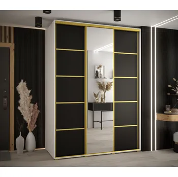 Šatní skříň Šatní skříň YVONA 5 - 170/60 cm, bílá / černá / zlatá