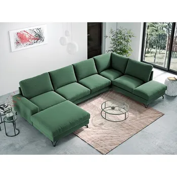 Sedací souprava Rozkládací sedačka do U s úložným prostorem LANSING - zelená, levý roh