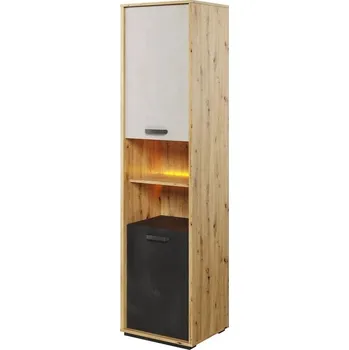 Policová skříň Vysoká policová skříň 50 cm APTOS - silf flow / raw steel / dub artisan