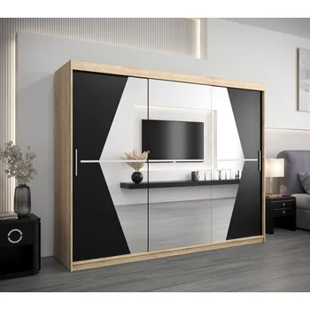 Šatní skříň Šatní skříň SAMANTA - šířka 250 cm, dub sonoma / černá