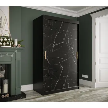 Šatní skříň Skříň s posuvnými dveřmi MAREILLE 1 - šířka 120 cm, černá / černý mramor