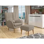 Designové křeslo ušák s taburetkou LEVI - tmavé béžové