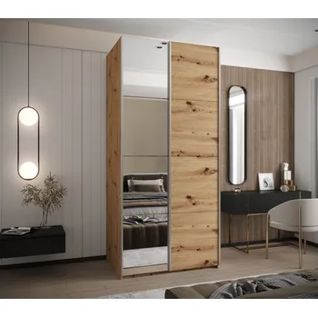 Šatní skříň Dvoudveřová skříň SAMARA 3 - 100 cm, dub artisan / stříbrná