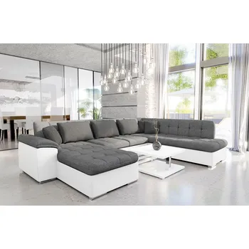 Sedací souprava Rohová sedací souprava NELLI 2 - bílá ekokůže / tmavá šedá, levý roh