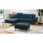 Rohová sedací souprava s taburetem RURI - modrá, levý roh