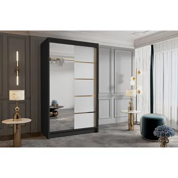 Šatní skříň Šatní skříň se zrcadlem MILINA - 100 cm, černá / bílá