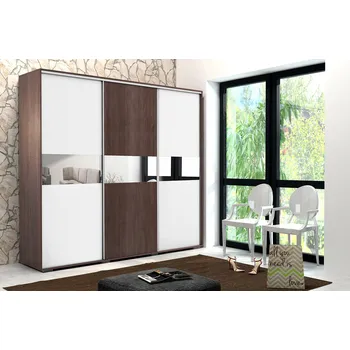 Šatní skříň Šatní skříň 278/215 LUIS se zrcadlem - čokoláda / bílá / čokoláda