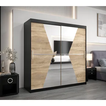 Šatní skříň Šatní skříň MILANA - šířka 200 cm, černá / dub sonoma