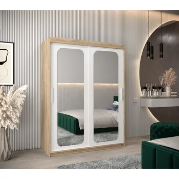 Šatní skříň Zrcadlová skříň DONICELA 2 - 150 cm, sonoma / bílá