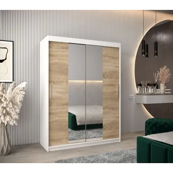 Šatní skříň Skříň s posuvnými dveřmi v šířce 150 cm TIMEA 1 - bílá / dub sonoma