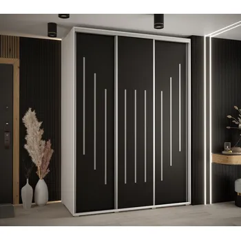 Šatní skříň Šatní skříň YVONA 8 - 180/60 cm, bílá / černá / stříbrná