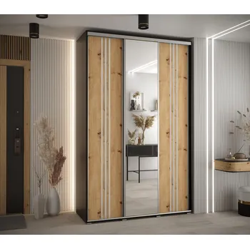 Šatní skříň Šatní skříň YVONA 7 - 160/45 cm, černá / dub artisan / stříbrná