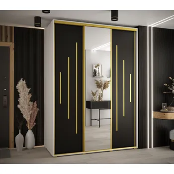 Šatní skříň Šatní skříň YVONA 13 - 170/60 cm, bílá / černá / zlatá